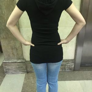 Sexy black zipper shirt with hat